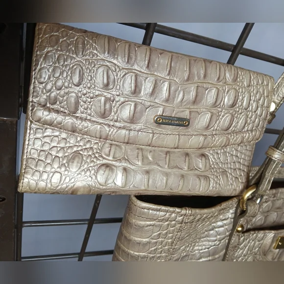 Brahmin 3pcSet Melbourne Asher Tote Bag Wallet&Case Crocodile Embossed Champagne - Picture 11 of 16